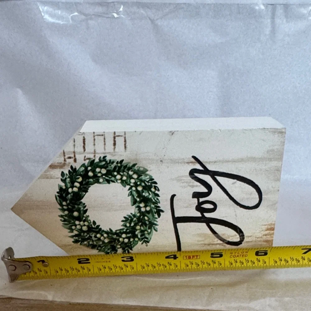 Hobby Lobby Wooden House Sign with Green Wreath and Black 'Joy' Script